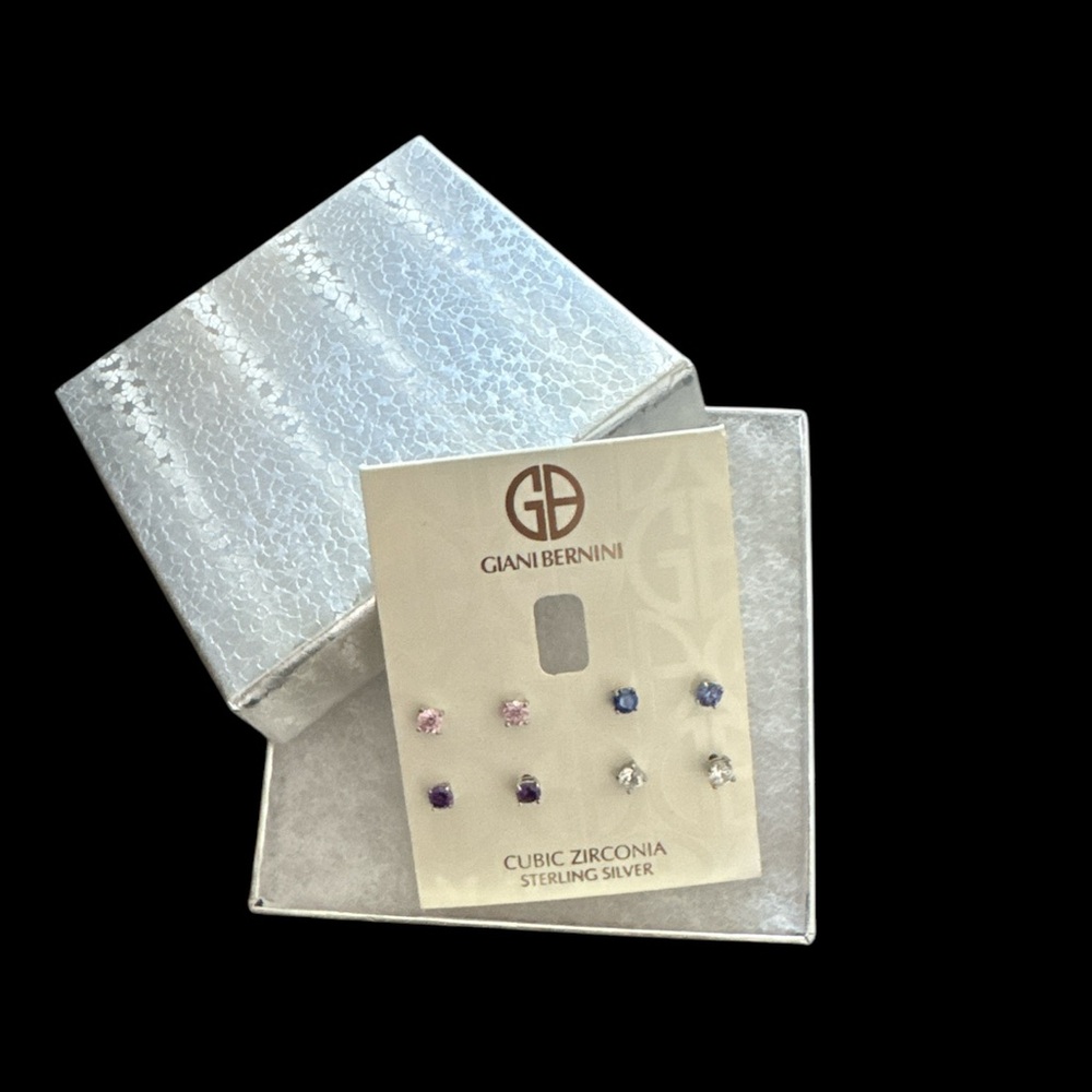 Giani Bernini 4 Pairs Earrings CZ Studs Sterling Silver 925 Cubic Zirconia NWT